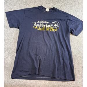 VINTAGE 90s Milwaukee Brewers Shirt Mens XL Blue Baseball Sports Single Stitch